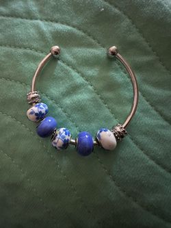 Silver Cuff Bracelet with Blue Beads