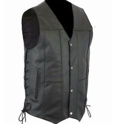 10 Pocket Men Motorcycle Biker Concealed Carry Black Leather Vest