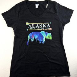 New Womens Alaska Borealis Bear V-Neck TShirt S or XL