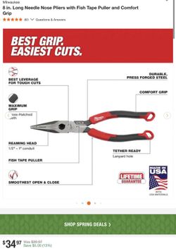 8 in. Long Needle Nose Pliers with Fish Tape Puller and Comfort Grip