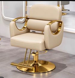 Salon Barber Chair Cream and Gold Hydraulic