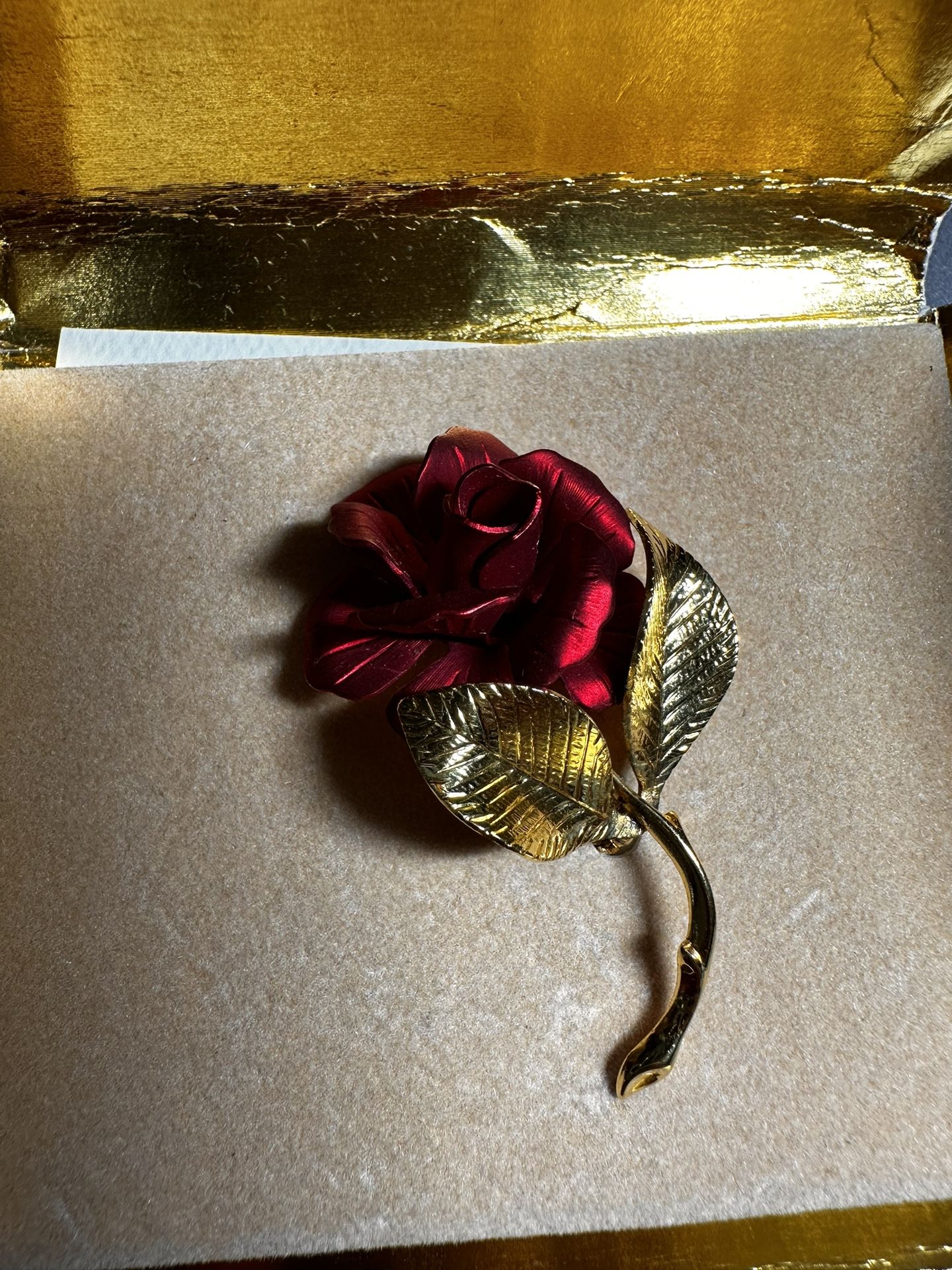 Cerrito Enamel And Gold Tone  Rose Brooch New In Box