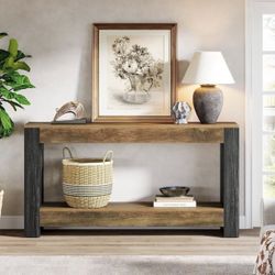 Tribesigns 63-Inch Long Console Table for Entryway, Farmhouse Wood Sofa Table Behind Couch for Living Room, Hallway, Entrance, Foyer, Rustic Brown & B