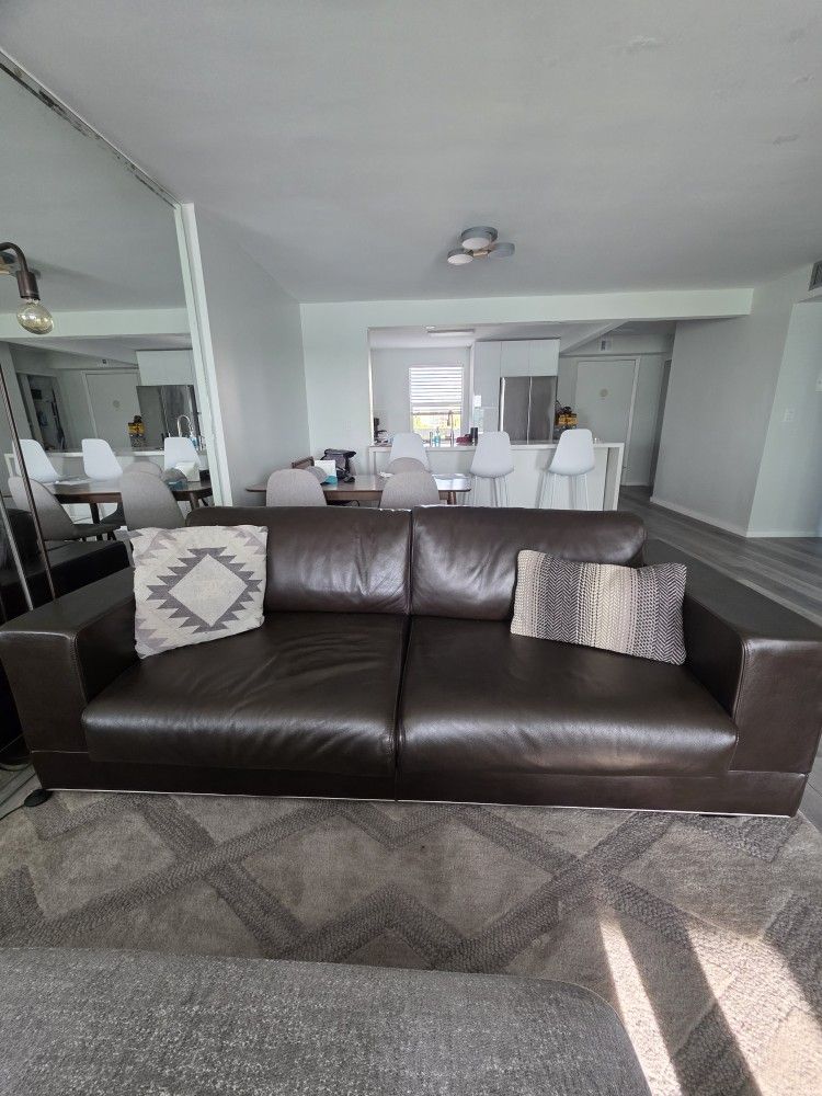 Zientte Brown Leather Sofa