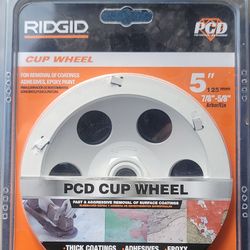 RIDGID PCD Cup Wheel 5 in (125 mm) 7/8 in-5/8 in Arbor MPN PCD 7/8 in