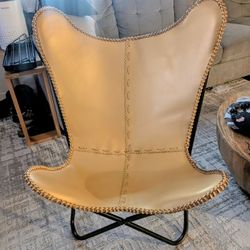 Vintage Gold Leather Butterfly Chair 