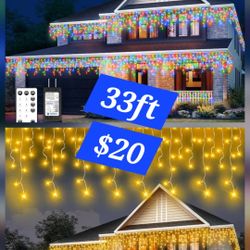 33 Ft 320 LED Multi Or Warm White Icicle Lights Outdoor Waterproof, Fairy Lights Connectable Christmas String Lights with Remote & Timer, 8 Lighting 
