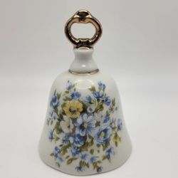 Vintage Enesco Porcelain Gold Handle Decorative Bell Florals Bluebells 5"
