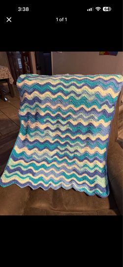 Handmade Baby blanket, Blue and White Chevron Crochet Blanket