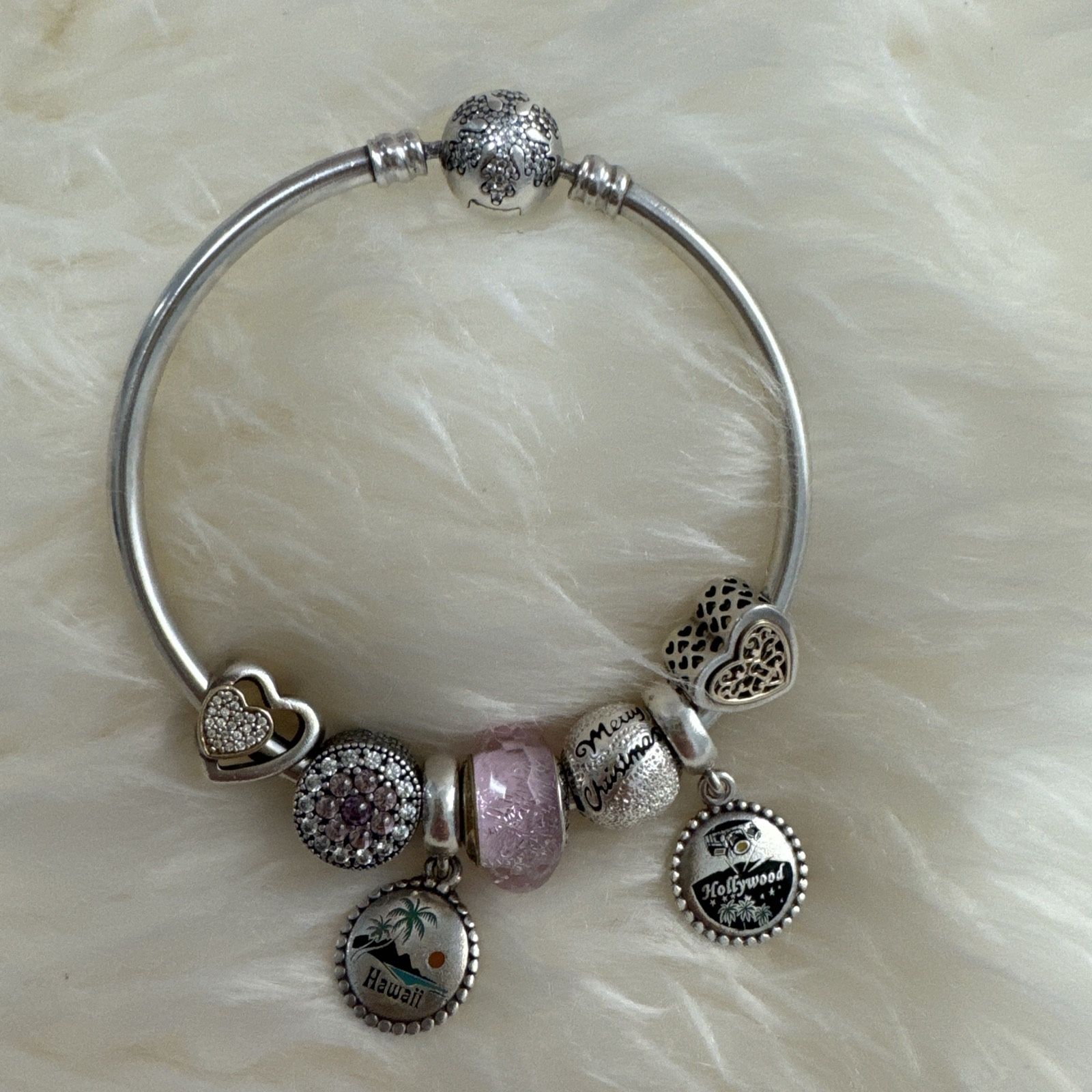 Authentic PANDORA “Unique As You Are” Bangle Bracelet with 7pcs charms