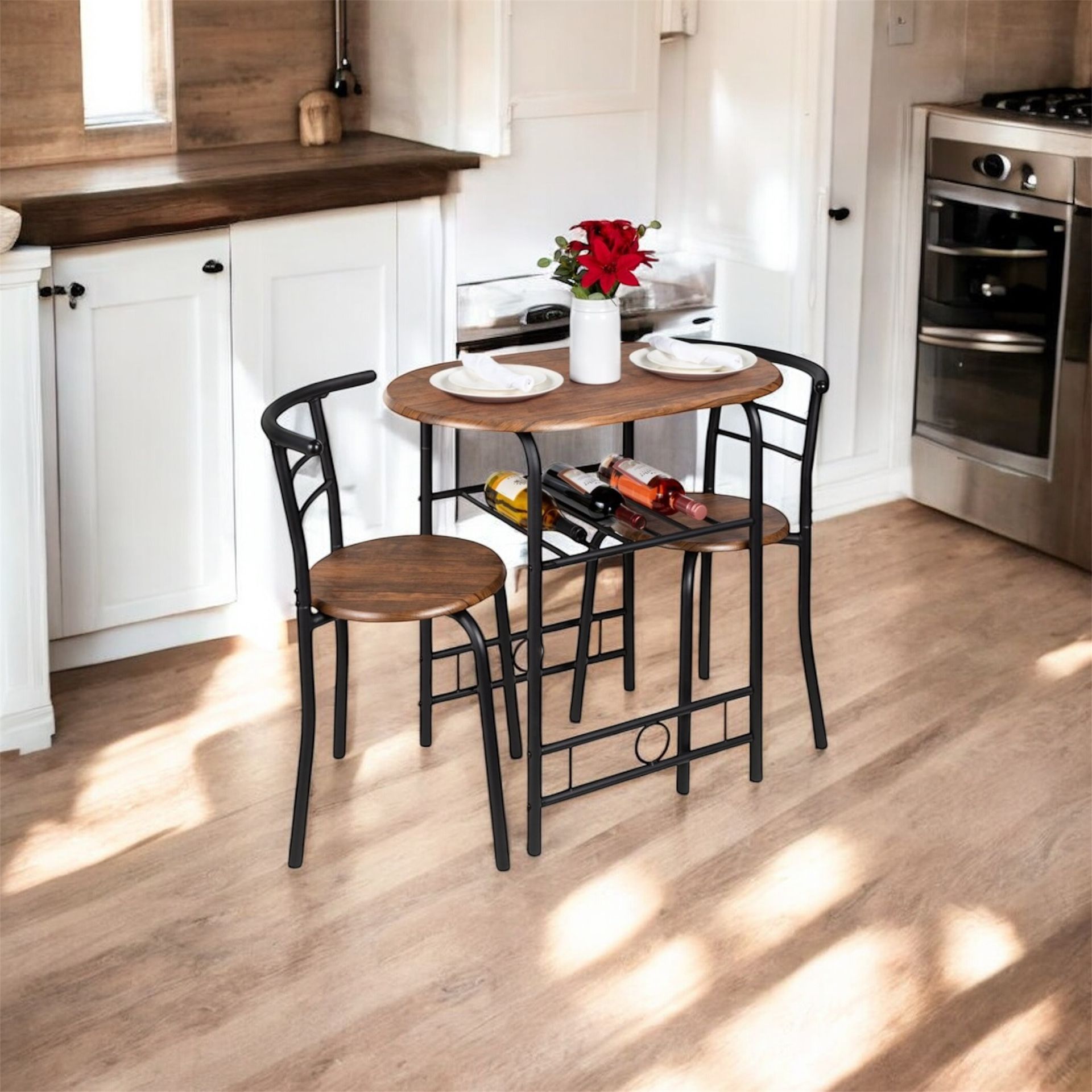 Best Choice Products 3-Piece Wood Dining Set – Round Table + 2 Chairs – Black/Brown