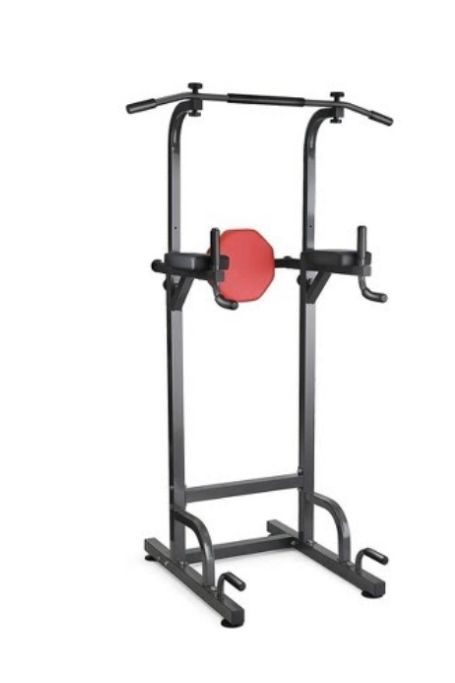 Power Tower with Push Up & Pull Up Bars, Dip Bar, Armrest & Back Cushion - Power Station Upper Body Training Fitness Equipment 58.5-89’’