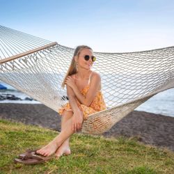 Portable hammock wooden kitted metal base