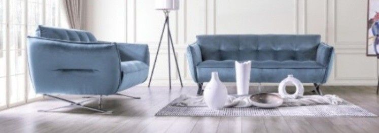 Brand New Blue Modern Style Sofa & Loveseat