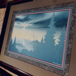 B Schader Mountains, Trees at Night w/ Lightening Lithograph signed & Numbered