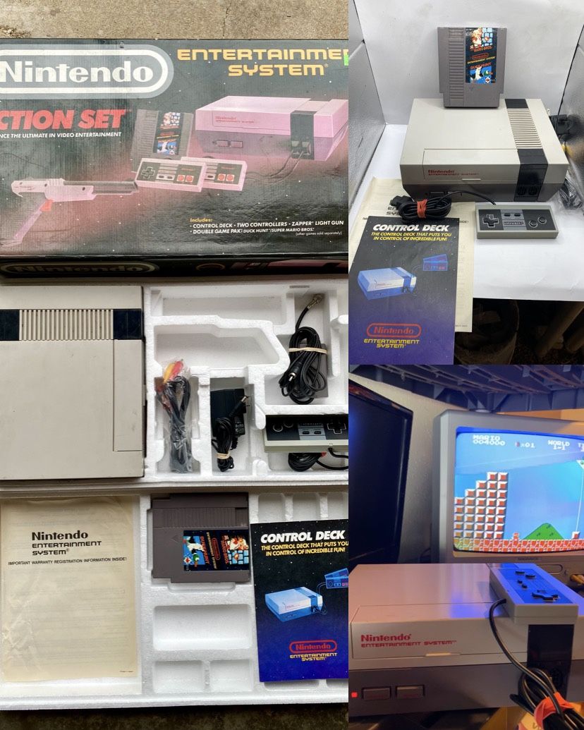 Original Nintendo NES Action Set System Console in Box Mario No Zapper CIB Manual