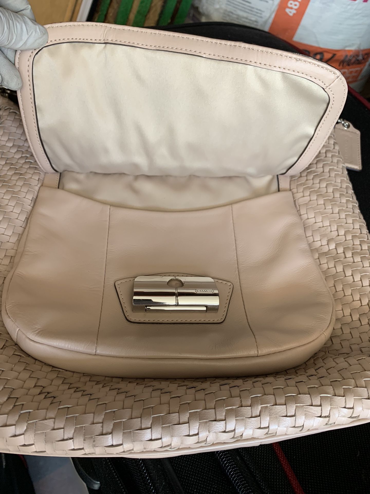 Coach - Kristin Beige/Pinkish Woven Leather Hobo Bag