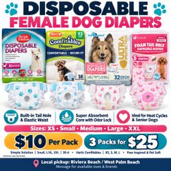 Brand New Disposable Female Dog Diapers (All Sizes: XS, S, M, L, XXL)