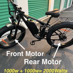 Dual Motor(2x1000W=2000W Total) Electric Ebike, Mountain Bike (26x4.0) 33-35 Mph(Black/Matte)