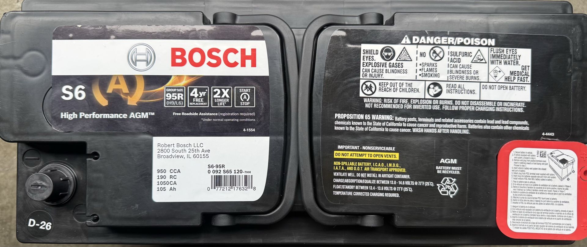 New Bosch 95R/H9-AGM -High Performance Battery