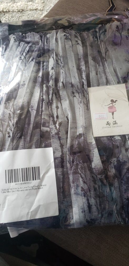 Women's A-Line Fairy Elastic Waist Tulle Midi Skirt Reversible Ink Style Black