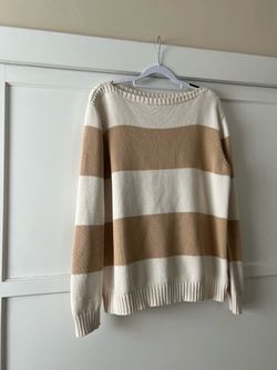 Ralph Lauren Cream and Tan Striped Knit Sweater