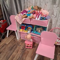 Toy And Book Organizer With 2 Chairs For Children 