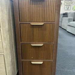 Mid-Century Modern Tall Wooden Dresser with 4 Spacious Drawers, Entryway Storage Chest with Smooth Metal Handles，$100