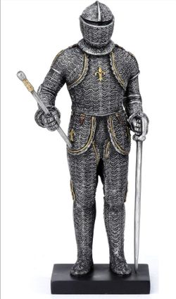8" Ceremonial Armor Holding Sword and Stick
