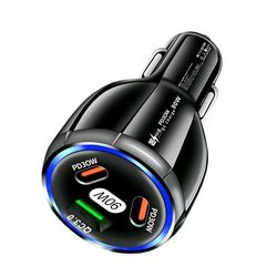 3 Ports 90W Car Charger USB QC3.0 30W Type-C PD 30W Phone Car Charger Adapter