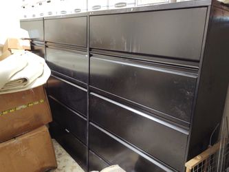 There five drawer HON lateral file cabinets with lock and key