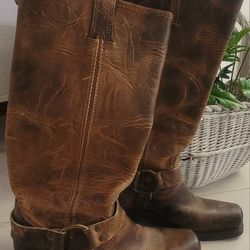 

Frye Tall Leather Harness Biker Boots Women