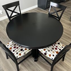 Round 48” Real Wood Kitchen Dining Table With 4 Chairs