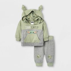 👶Baby Yoda (Grogu) Fleece Outfit Disney Baby Star Wars Baby Yoda 2-Piece Hoodie And Jogger Set - New Kids
