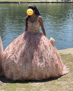 Quinceañera Dress With Crown, Flowers, And Petticoat