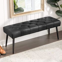 Modern Black Faux Leather Tufted Bench – Entryway/Bedroom/Accent Ottoman 