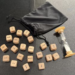 ⌛️ Vintage 1980 Scrabble Sentence Cube Game, 21 Wooden Dice, Timeglass (new)