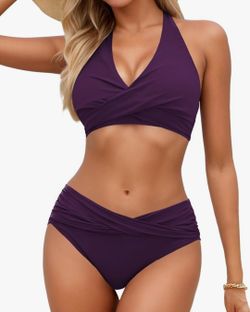 Sopliagon Women's Bikini Sets Twist Front Two Piece Swimsuit Halter Bathing Suit