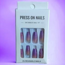 24 Pcs. Long Gradient Purple Glitter Press On Nails