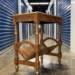 vintage midcentury modern wood console table with magazine rack