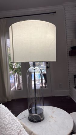 Glass Dome Table Lamp with Linen Shade