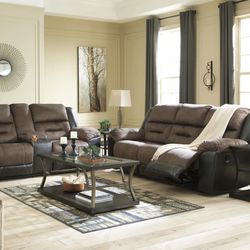 Earhart Chestnut Reclining Living Room Set (SOFA and LOVESEAT