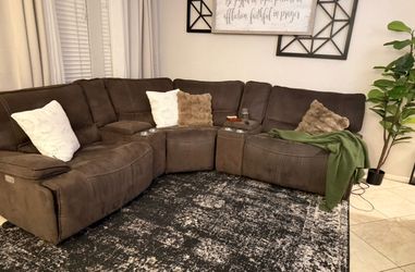 Large Brown Sectional Recliner Sofa with Console
