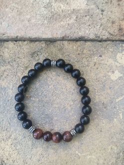 Black Onyx matte and Red Tiger Eye Precious Quartz Gem Stone
