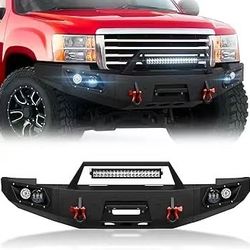 Pickup Truck Bumper Front Bumper Compatible with 2007-2013 GMC Sierra 1500 Off-Road Equipped with 5 x LED Lights, License Plate Bracket, Winch Plate, 