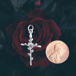 925 Sterling Silver Rose Cross Pendant 