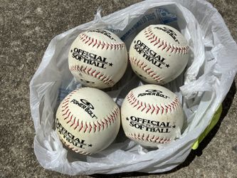 4 Official League Softballs POWERBOLT Synthetic Cover Cork Core