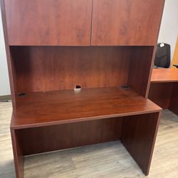 Cherry Color Computer Table And Hutch