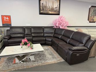 Dark Brown Leather Sofa Sectional 3x Power Recliners
