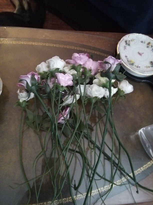 2 Dozen Bone china Vintage Italian Carved Roses